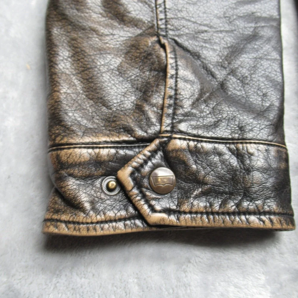 Levis Faux Leather Jacket Mens Large‎ Brown Sherpa Fleece Lined Full Zip Trucker - Picture 8 of 16